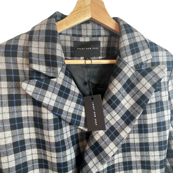 FRONT ROW SHOP Asymmetrical Plaid Jacket, Wool Blend Blazer, Size Large - Picture 3 of 6